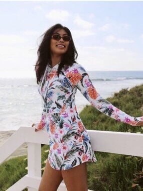 Jantzen Size Small Hooded Swimsuit Tunic Cover-Up Floral Tropical UPF 50 NWT